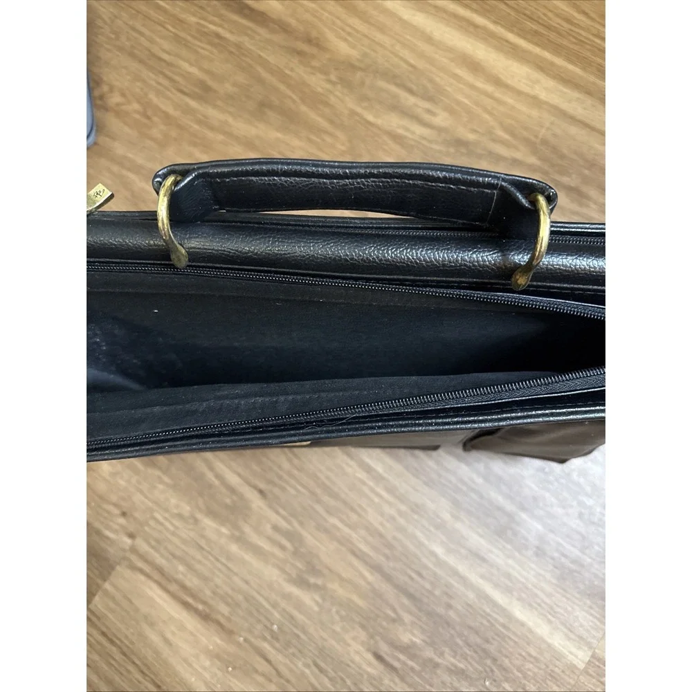 Pierre BALMAIN Paris Vintage Leather Briefcase Black Gold 80s Laptop Bag - Picture 4 of 11